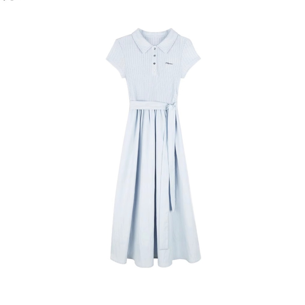 Summer short sleeve blue generous dress for women