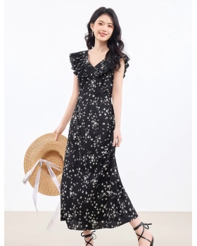 Lotus sleeve summer dress floral long dress for women