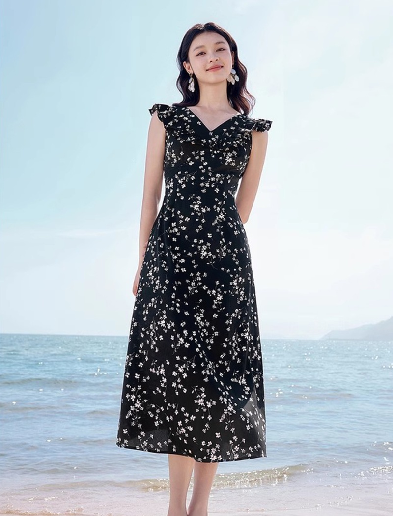 Lotus sleeve summer dress floral long dress for women