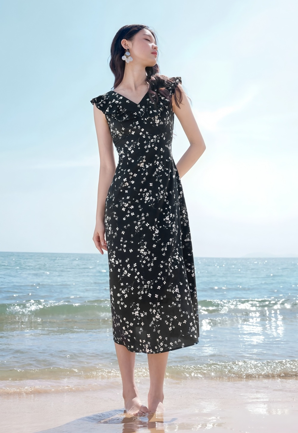 Lotus sleeve summer dress floral long dress for women