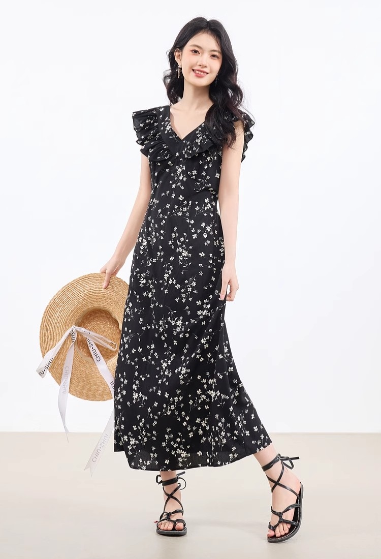 Lotus sleeve summer dress floral long dress for women