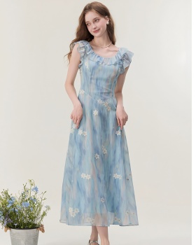A-line long dress embroidered dress for women