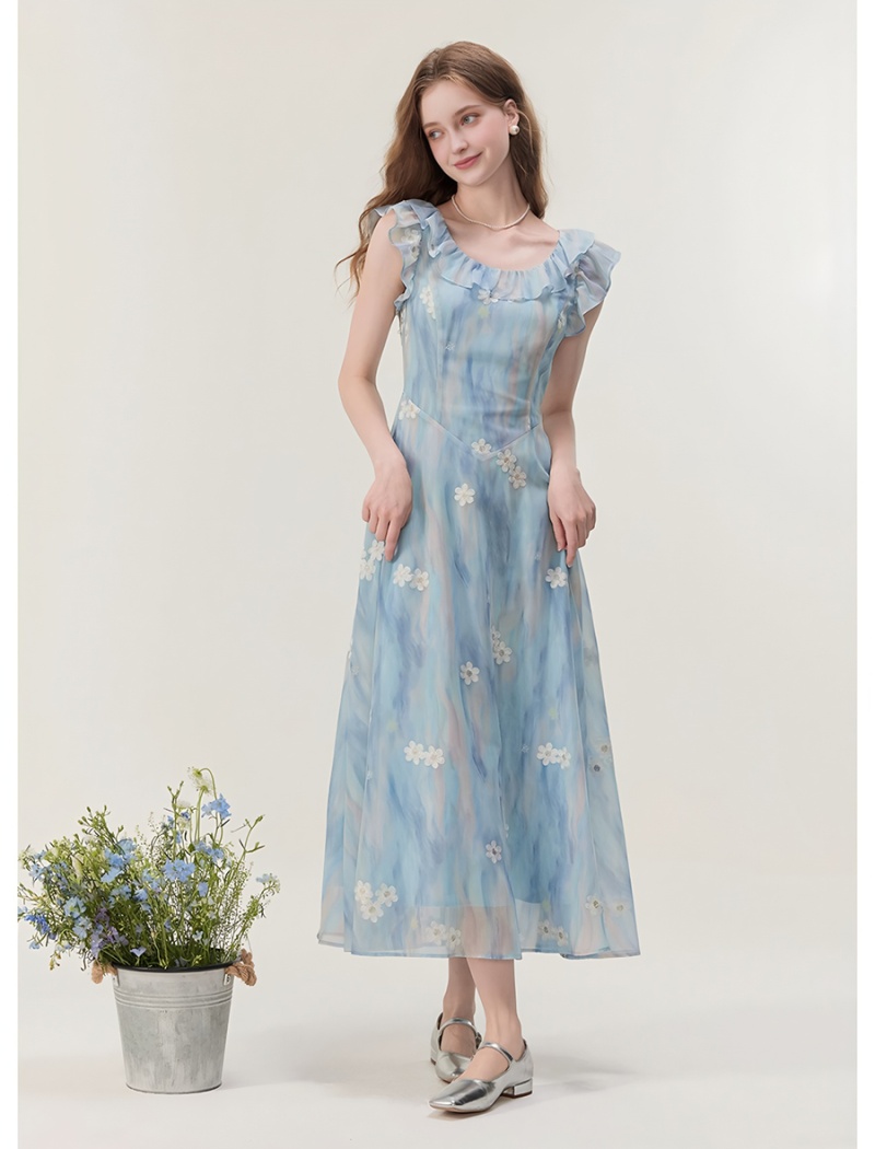 A-line long dress embroidered dress for women