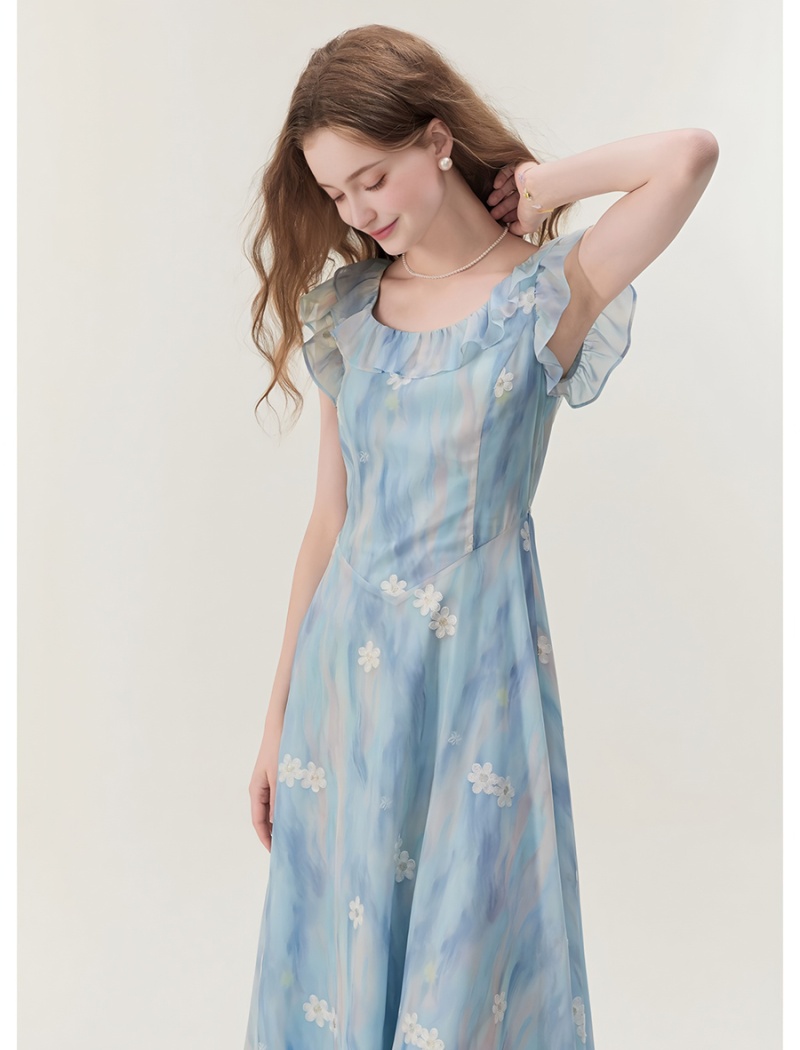 A-line long dress embroidered dress for women