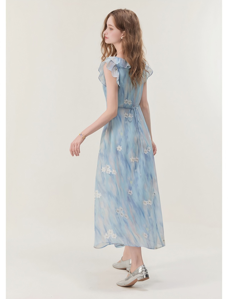 A-line long dress embroidered dress for women