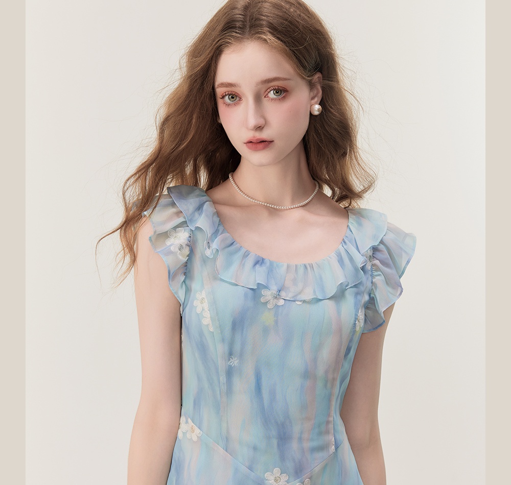 A-line long dress embroidered dress for women