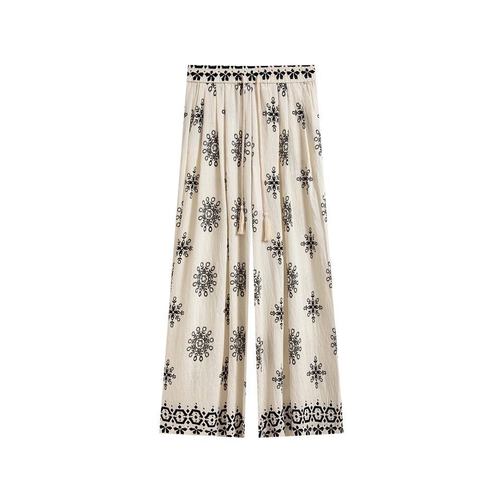 Drawstring slim printing thin straight long pants for women