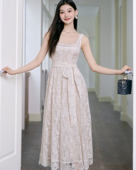 Puff sleeve square collar lace France style dress