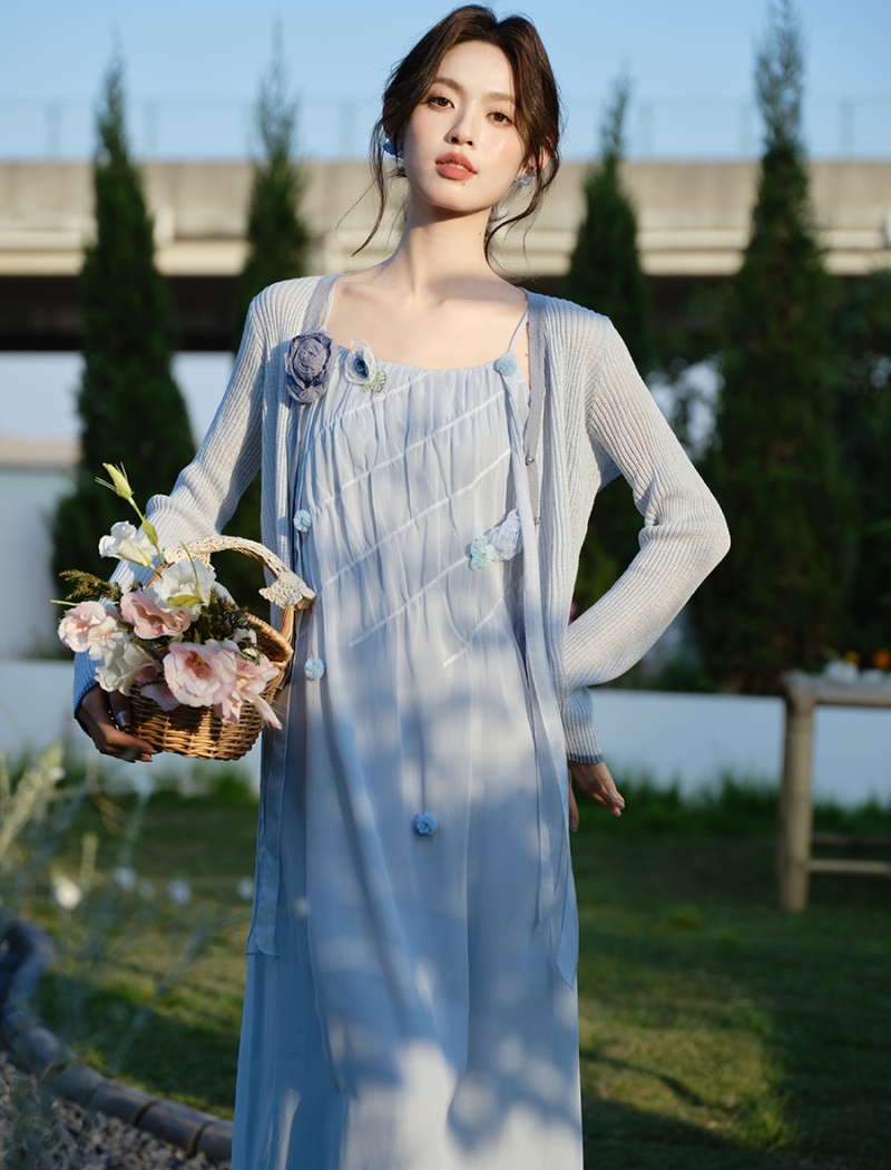 Vacation dress sling jacket 2pcs set