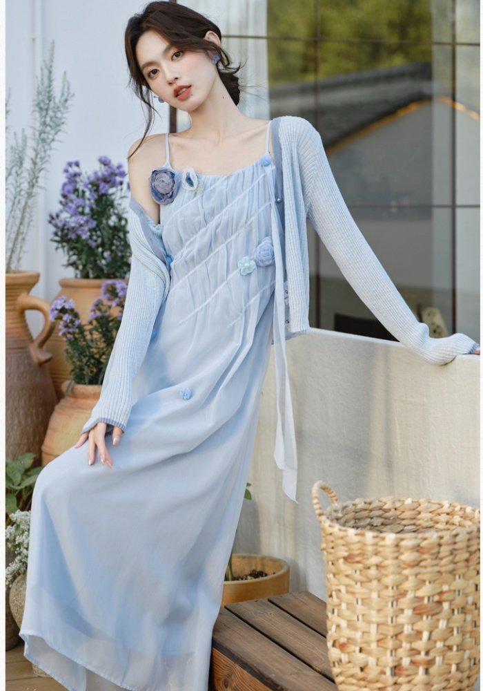 Vacation dress sling jacket 2pcs set