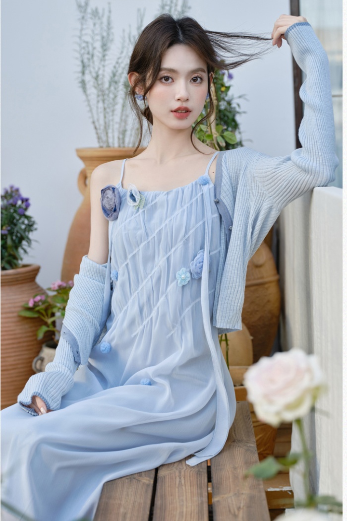 Vacation dress sling jacket 2pcs set