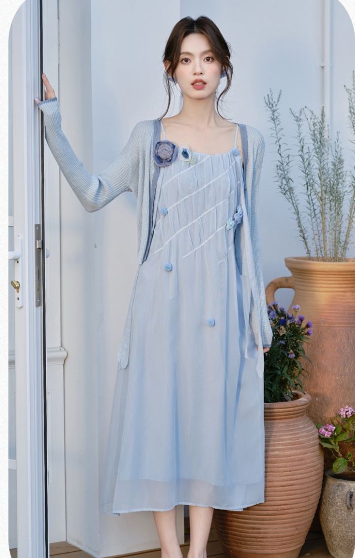 Vacation dress sling jacket 2pcs set