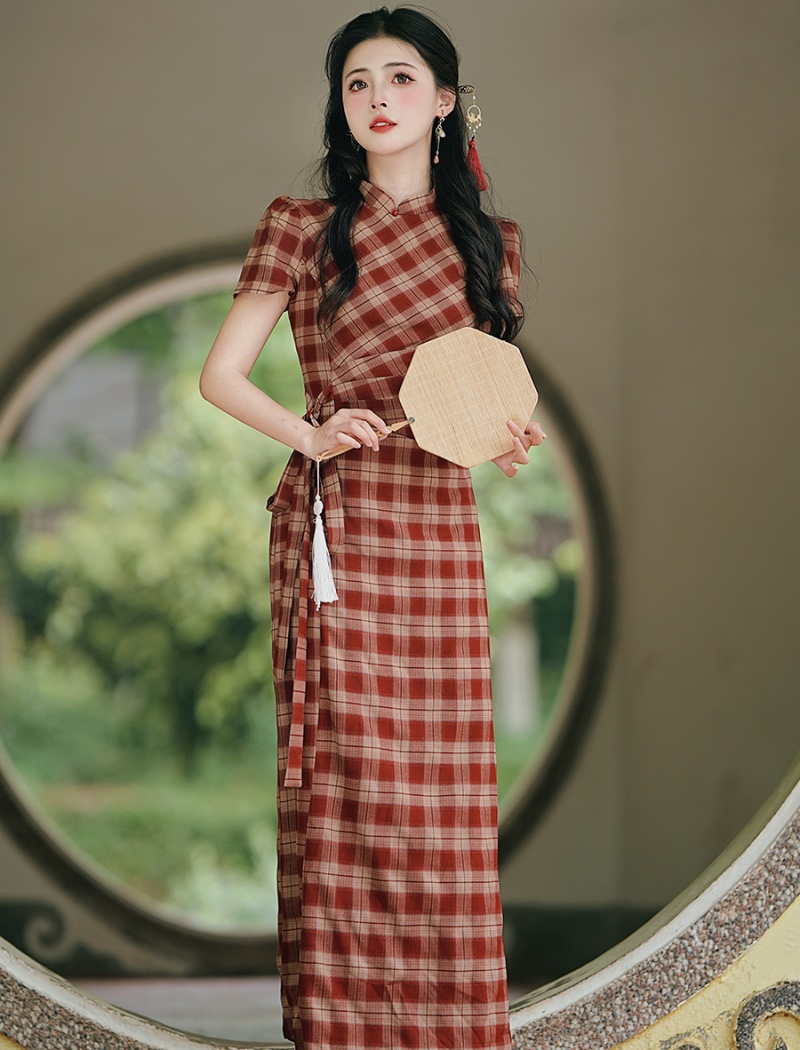 Maiden dress red cell cheongsam