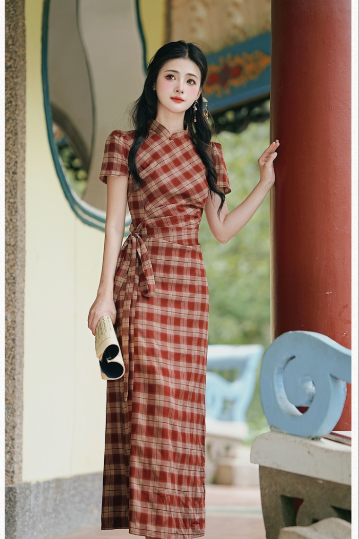 Maiden dress red cell cheongsam
