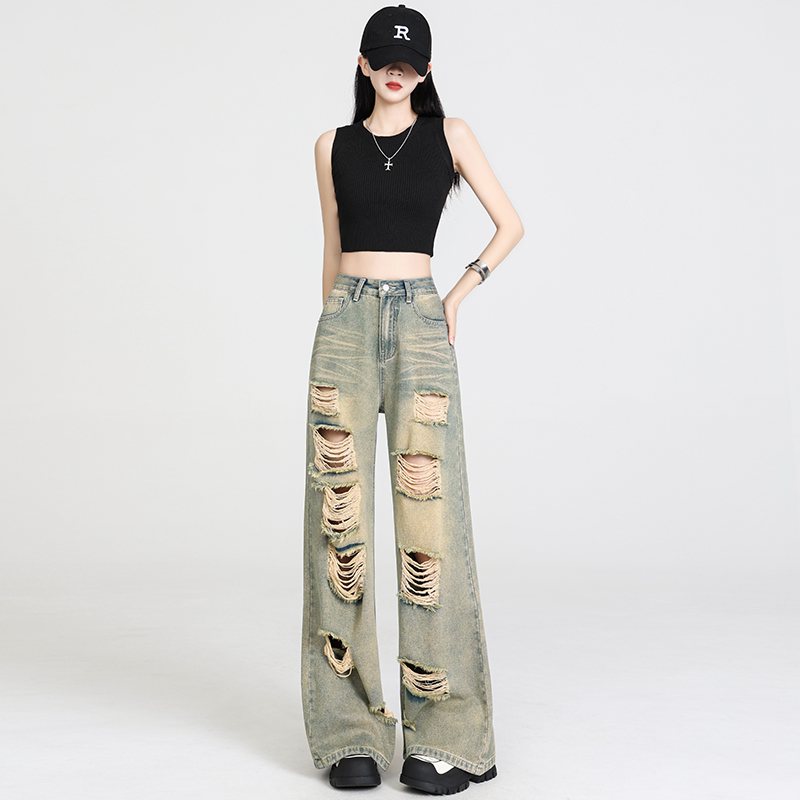 Wide leg breathable pants loose jeans for women