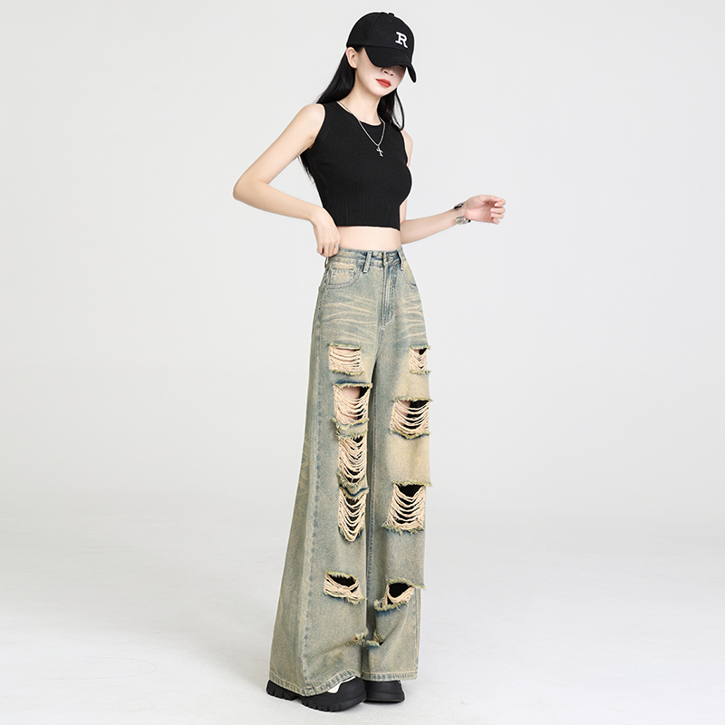 Wide leg breathable pants loose jeans for women