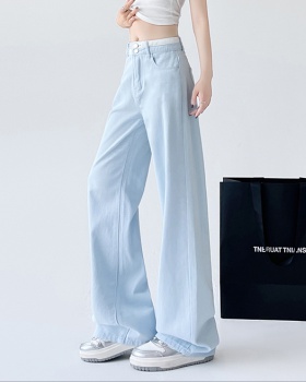 High waist mopping jeans blue embroidery pants for women