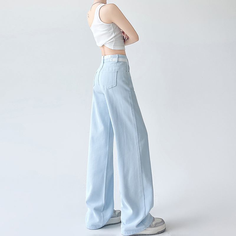 High waist mopping jeans blue embroidery pants for women