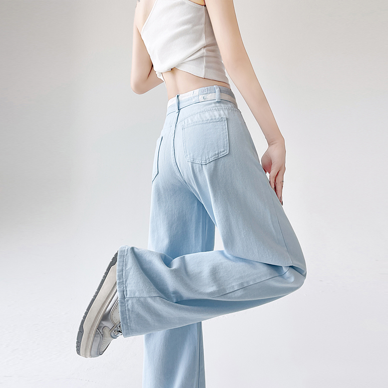High waist mopping jeans blue embroidery pants for women