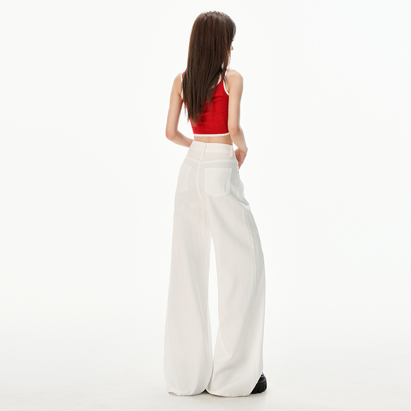 Summer thin jeans white ice silk wide leg pants