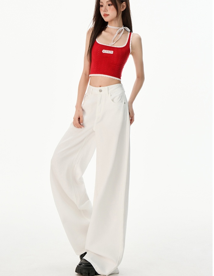Summer thin jeans white ice silk wide leg pants