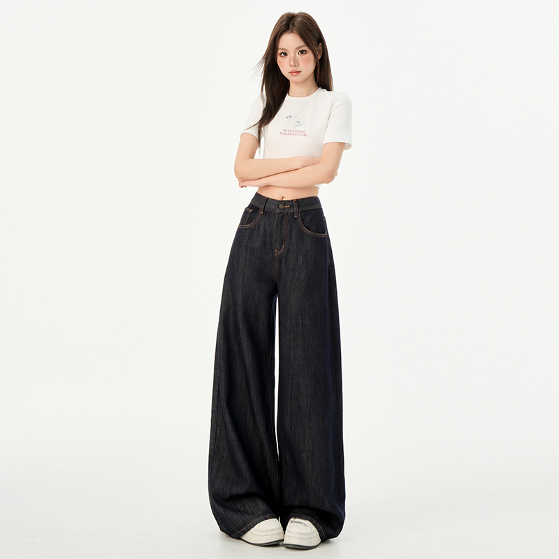 Summer thin jeans white ice silk wide leg pants