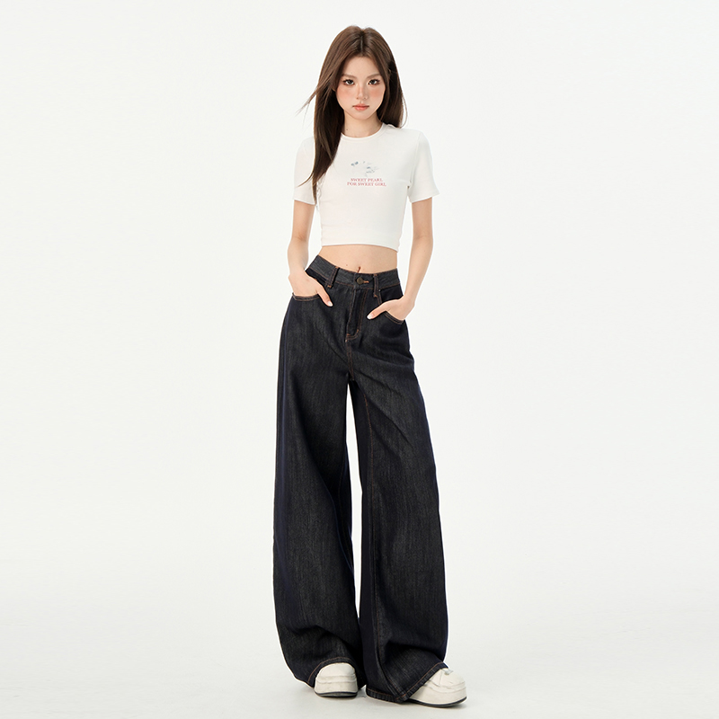 Summer thin jeans white ice silk wide leg pants