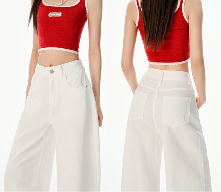 Summer thin jeans white ice silk wide leg pants