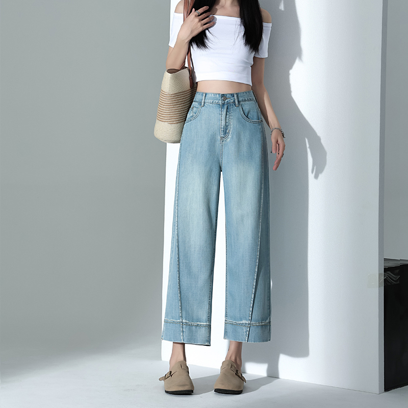 Straight pants high waist light color jeans for women