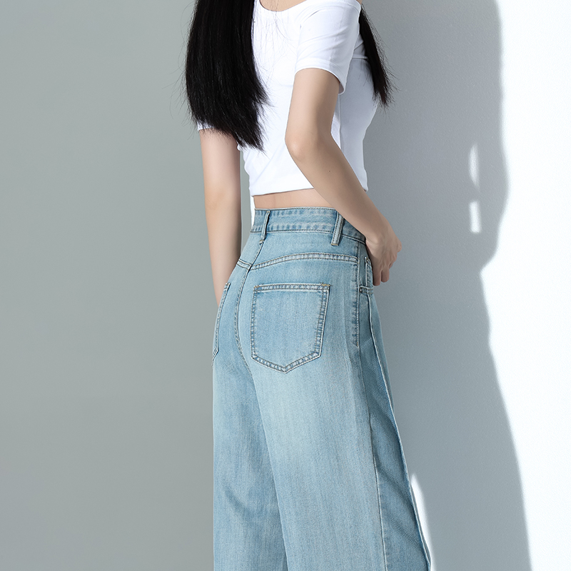 Straight pants high waist light color jeans for women