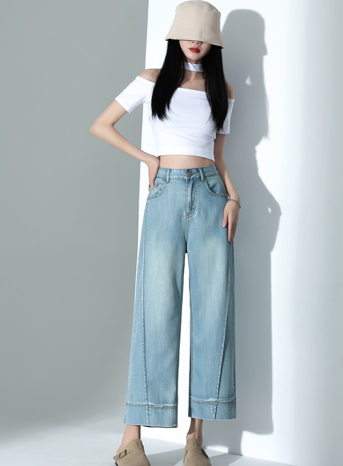 Straight pants high waist light color jeans for women