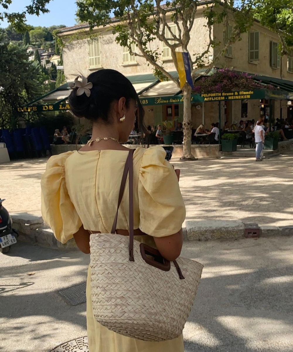 Split European style long dress yellow ladies dress