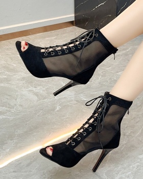 European style fish mouth boots hollow breathable sandals for women