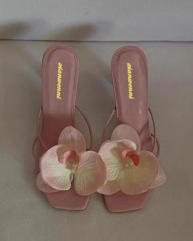 Flowers slippers France style high-heeled shoes for women