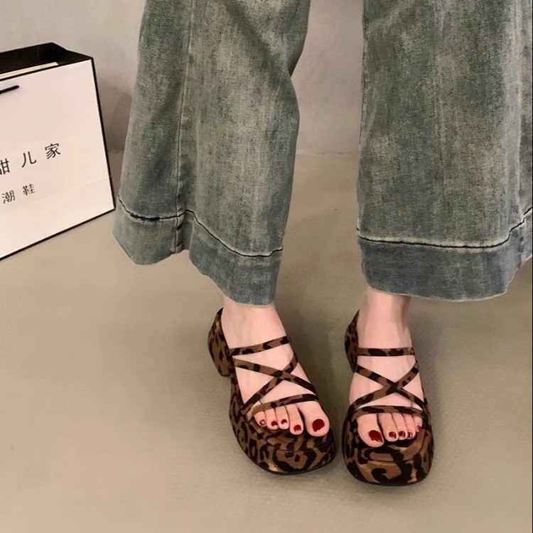 Thick crust summer sandals leopard slippers for women