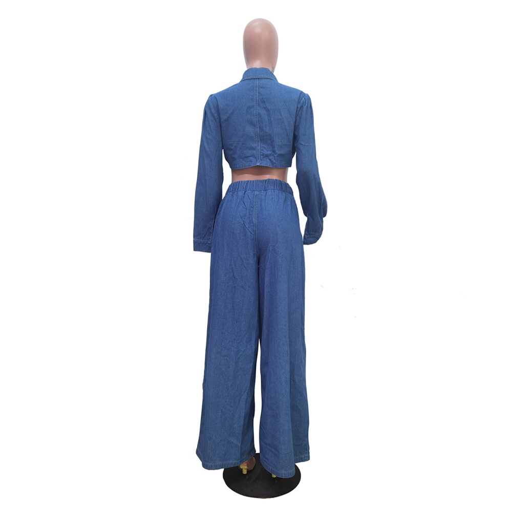Casual denim wide leg pants a set for women