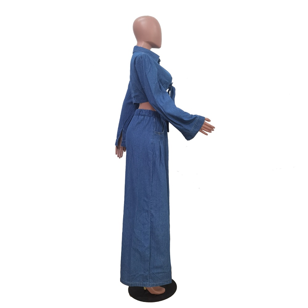 Casual denim wide leg pants a set for women