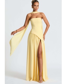 Wrapped chest halter long dress pure split dress for women