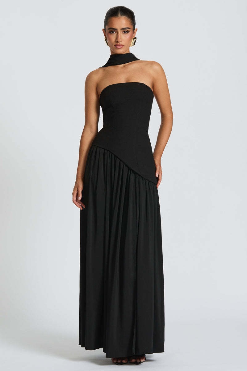 Wrapped chest halter long dress pure split dress for women