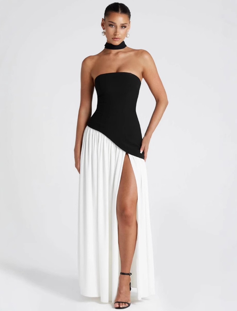 Wrapped chest halter long dress pure split dress for women