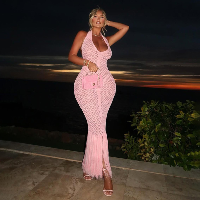 Spring and summer V-neck dress halter long dress for women