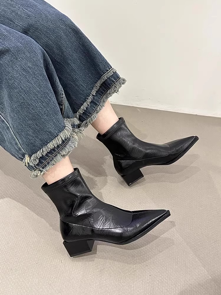 European style boots pointed short boots for women