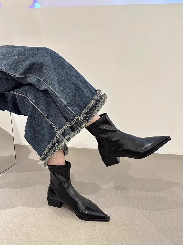 European style boots pointed short boots for women