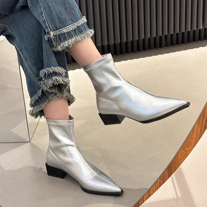 European style boots pointed short boots for women
