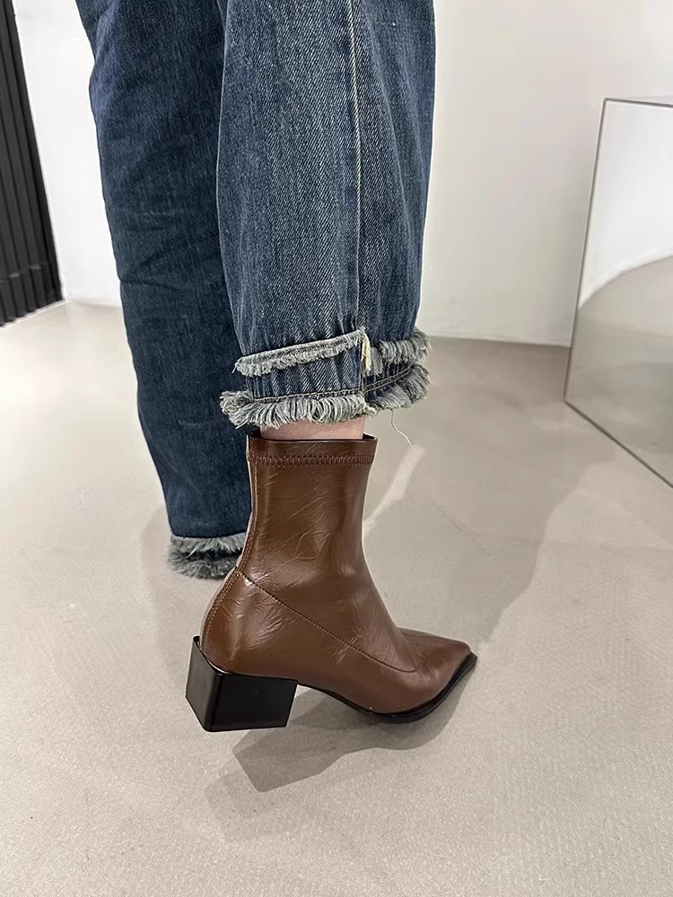 European style boots pointed short boots for women