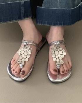 Flat sequins metal slippers low summer rome  for women