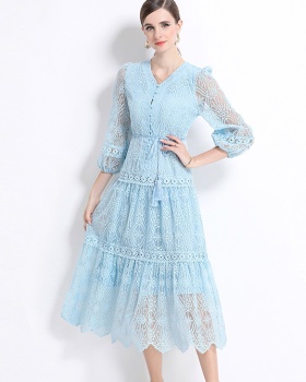 Single-breasted dress long dress for women