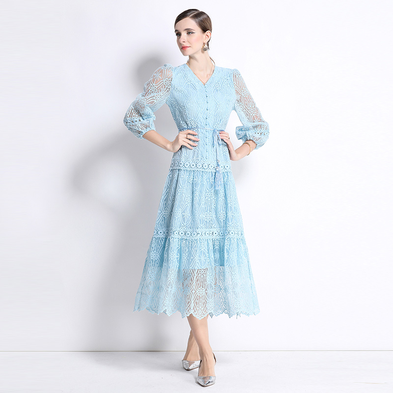 Single-breasted dress long dress for women