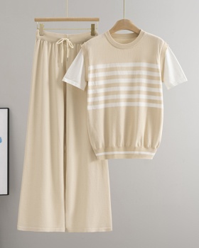 Slim splice summer T-shirt niche Pseudo-two sweater for women