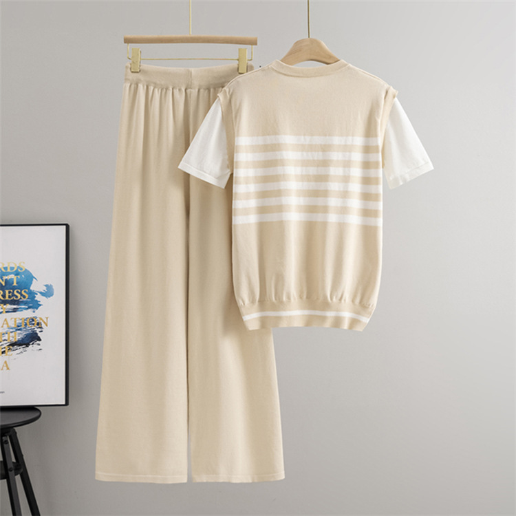 Slim splice summer T-shirt niche Pseudo-two sweater for women